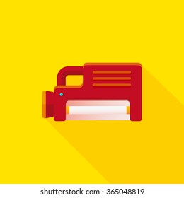 vector red emergency light fixture / flashlight / flat, icon, long shadow / on yellow