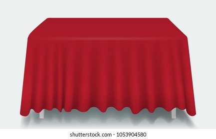 Vector red Empty Rectangular Table with Tablecloth Isolated.