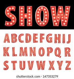 vector red entertainment letters with bulb lamps 