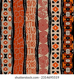 Vector red ethnic tribal pattern. Seamless art image.