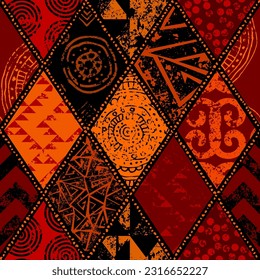 Vector red ethnic tribal pattern. Seamless art image.