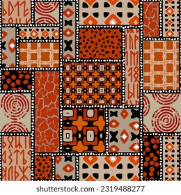 Vector red ethnic tribal pattern. Seamless art image.