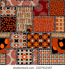 Vector red ethnic tribal pattern. Seamless art image.