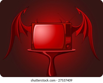 Vector - Red evil TV with bats wings
