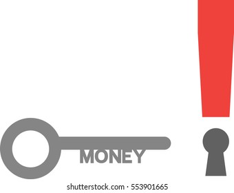Vector red exclamation mark with money key.