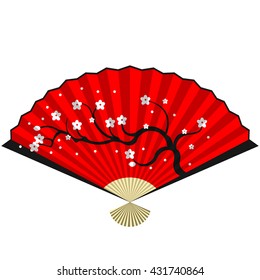 Vector red fan with pattern Sakura