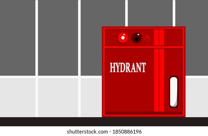 Vector Red Fire Hydrant Icon on the grey wall. Flat and minimalist design 