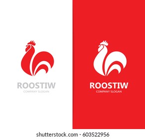 Vector of red fire rooster and cock logo combination. Unique bird and cockerel design element for new year  greeting cards