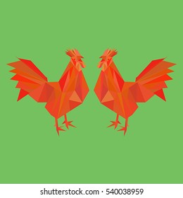 Vector Red Fire Rooster in low poly style. Happy New Year 2017 card. Chinese New Year Symbol Rooster.