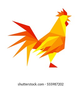 Vector Red Fire Rooster in low poly style. Icon with red cock. Happy New Year 2017 card. Chinese New Year Symbol Rooster.