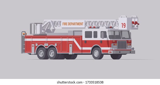 Vector red fire truck. Ladder rescue fire engine. Isolated illustration