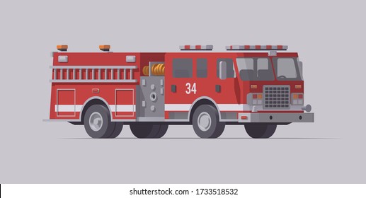Vector red fire truck. Type 1 rescue fire engine. Isolated illustration