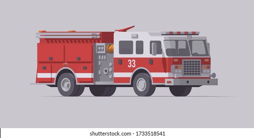 Vector Red Fire Truck. Type 1 Rescue Fire Engine. Isolated Illustration