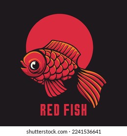 Vector Red Fish Retro Illustration