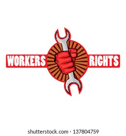 vector red fist holding wrench. workers rights concept. vector worker sign