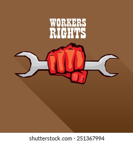 vector red fist holding wrench. workers rights concept. vector worker flat style sign