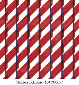 Vector red flag blue stripe white seamless pattern