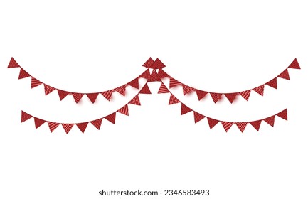 Vector red flag garland with confetti flying.