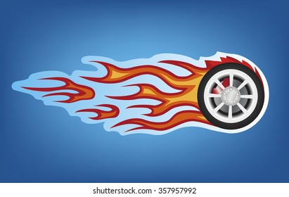 Vector red flames tuning car style on blue
