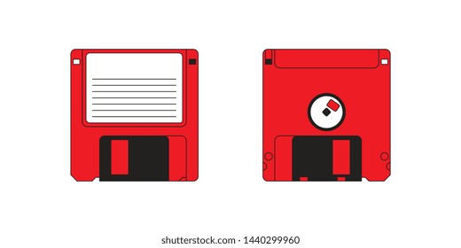 vector red floppy disks on white background. retro magnetic storage
