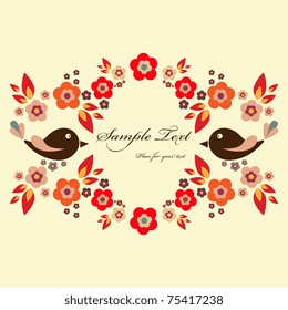 Vector red floral frame with birds