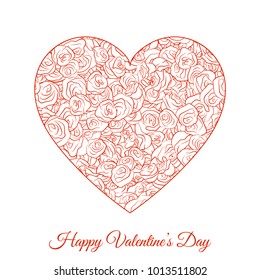 Vector Red Floral Heart. Happy Valentines Day Holiday