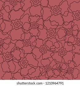 Vector red floral line art  seamless pattern background. Perfect for fabric, textiles, scrapbooking and wallpaper projects.