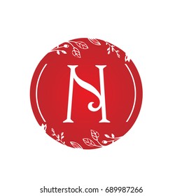 Vector Red Florist Single Letter N Logo