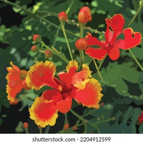 vector red flower illustration template