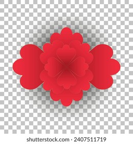 Flor roja vectorial sobre fondo transparente, flor de corte de papel rojo para Happy Chinese new year backvector, ilustración, usada para el patrón chino, banner, sitio web.