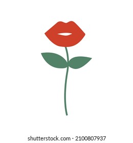 Vector red flower in the shape of lips on a green branch