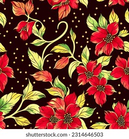 estilo retro de flores rojas vectorial patrón transparente