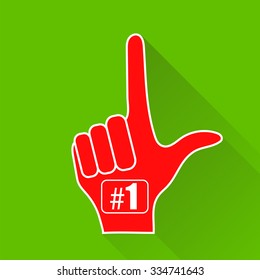 Vector Red Foam Finger Isolated on Green Background. Long Shadow
