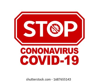The vector red font bold stop COVID-19 coronavirus sign words and icon