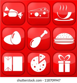 Vector red food app icon set. Eps10
