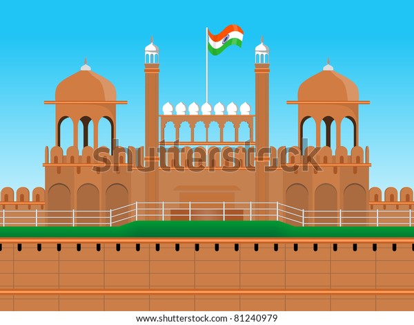 Vector Red Fort Wallpaper Independence Day Stock Vector (Royalty Free ...