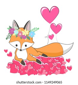 Vector red fox hand drawn cartoon  illustration. It can be used for baby t-shirt design, fashion print, cards, design element for children's clothes. Cute animal character