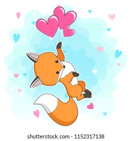 Vector red fox hand drawn cartoon  illustration. It can be used for baby t-shirt design, fashion print, cards, design element for children's clothes. Cute animal character