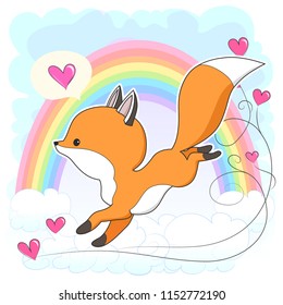 Vector red fox hand drawn cartoon  illustration. It can be used for baby t-shirt design, fashion print, cards, design element for children's clothes. Cute animal character