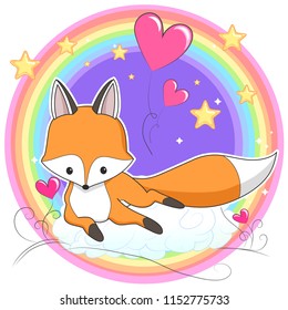 Vector red fox hand drawn cartoon  illustration. It can be used for baby t-shirt design, fashion print, cards, design element for children's clothes. Cute animal character