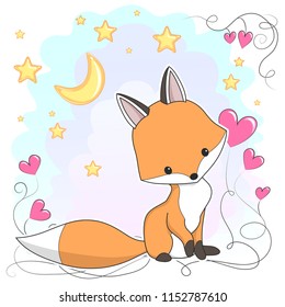 Vector red fox hand drawn cartoon  illustration. It can be used for baby t-shirt design, fashion print, cards, design element for children's clothes. Cute animal character