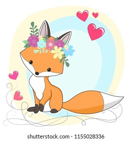 Vector red fox hand drawn cartoon  illustration. It can be used for baby t-shirt design, fashion print, cards, design element for children's clothes. Cute animal character