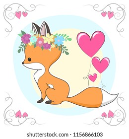 Vector red fox hand drawn cartoon  illustration. It can be used for baby t-shirt design, fashion print, cards, design element for children's clothes. Cute animal character