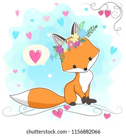 Vector red fox hand drawn cartoon  illustration. It can be used for baby t-shirt design, fashion print, cards, design element for children's clothes. Cute animal character