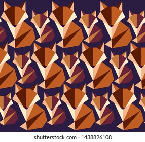 Vector Red Fox logo. Polygon style fox. Origami Fox, animal. Seamless pattern fox. 