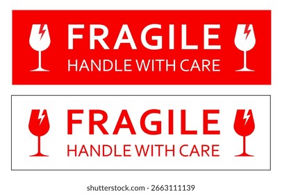 Vector red fragile - handle with care shipping sticker or label for packages in red and white design
