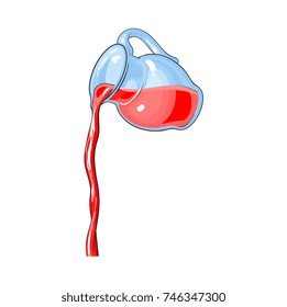 vector red fresh juice carafe, pitcher with flowing juice. Isolated cartoon illustration on a white backround. Kitchen glassware utensil