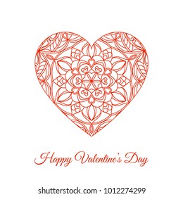 Vector Red Fretwork Floral Heart. Happy Valentines Day Holiday