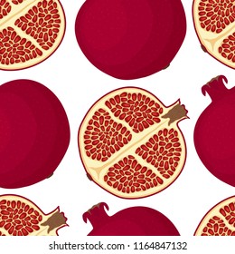 Vector red fruit - pomegranate. Juicy nutrition, tasty dessert with seeds. Natural vegetarian product.