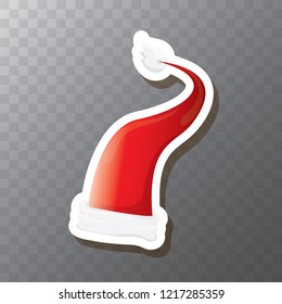 vector red funky Santa Claus hat sticker icon or label isolated on transparent background. merry christmas design element for banners and geeting cards